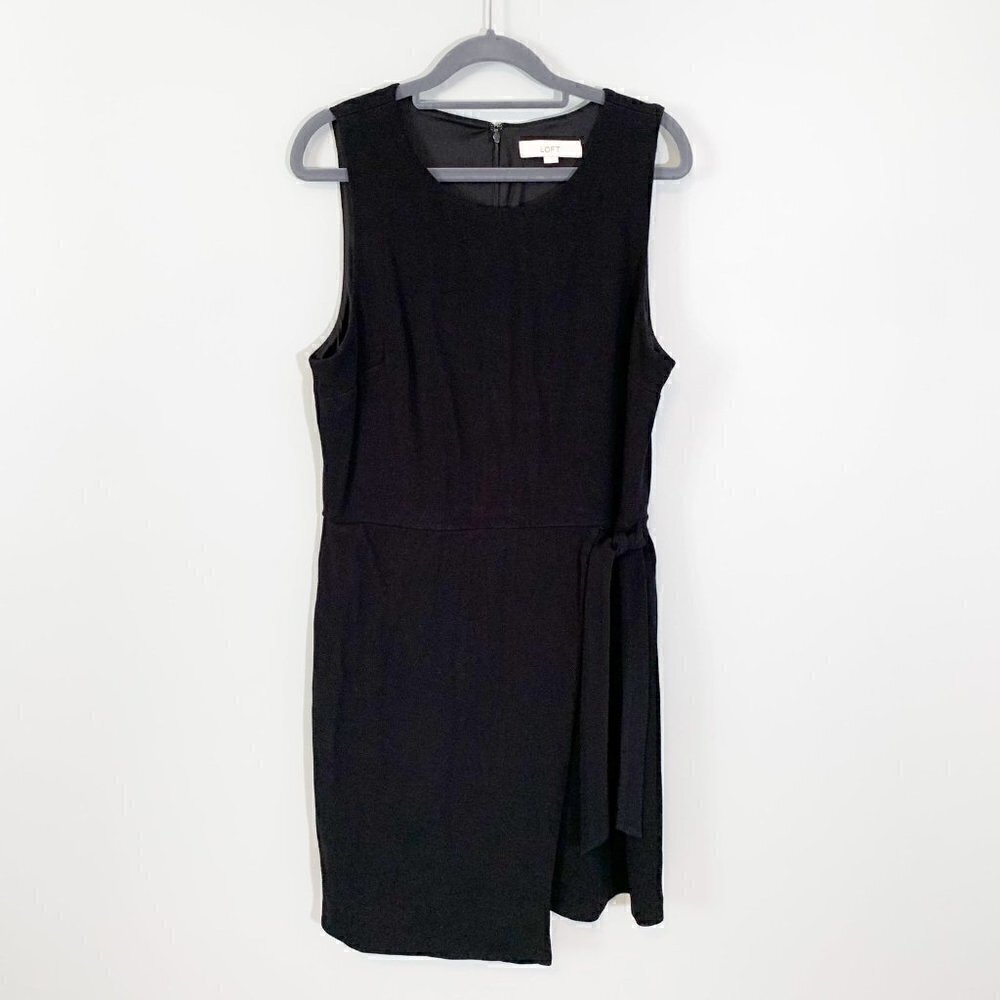 LOFT Womens Black Sleeveless Tie Waist Wrap Sheath Dress Size 12